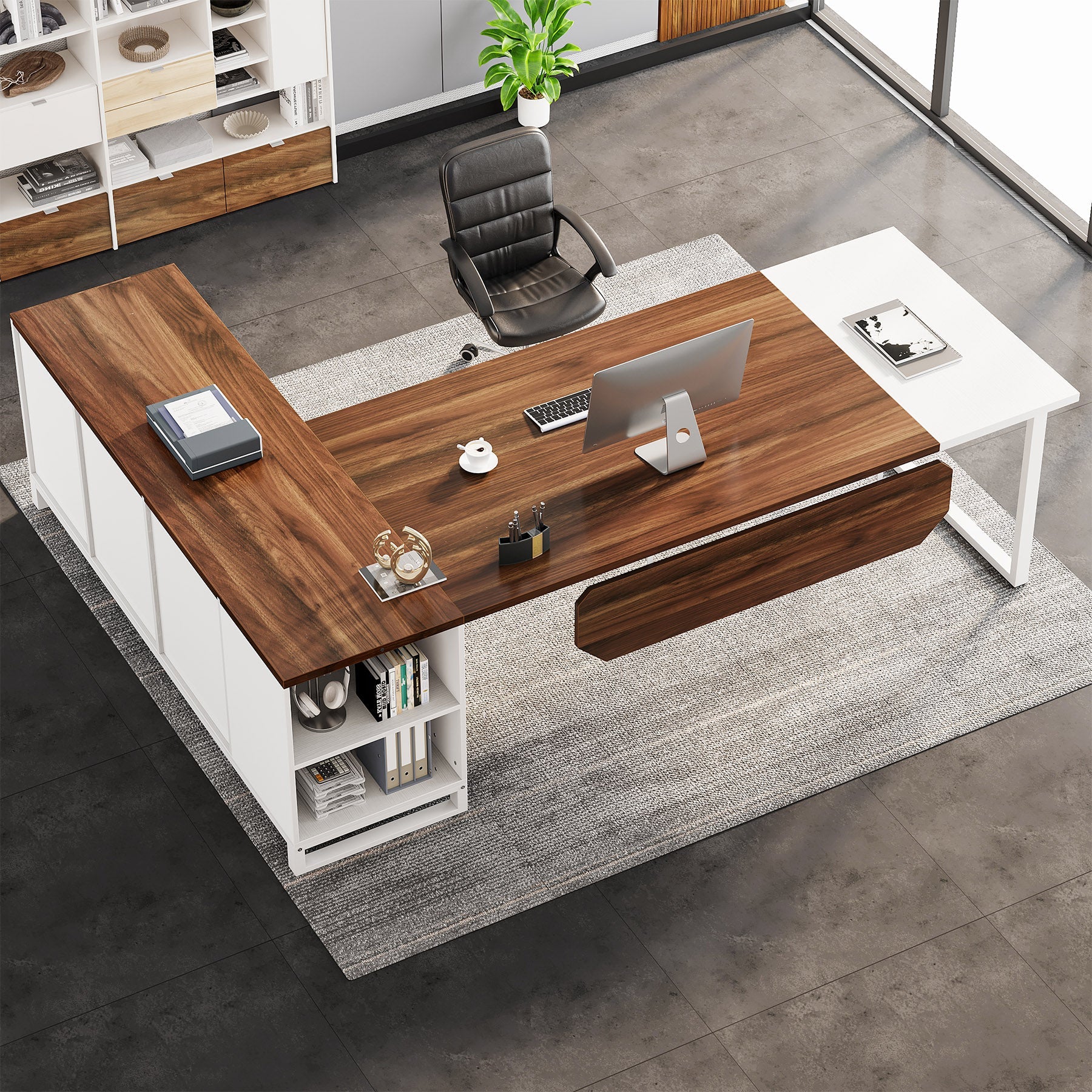 Large L-Shaped Desk, 70.87" Executive Desk with 55" File Cabinet Tribesigns